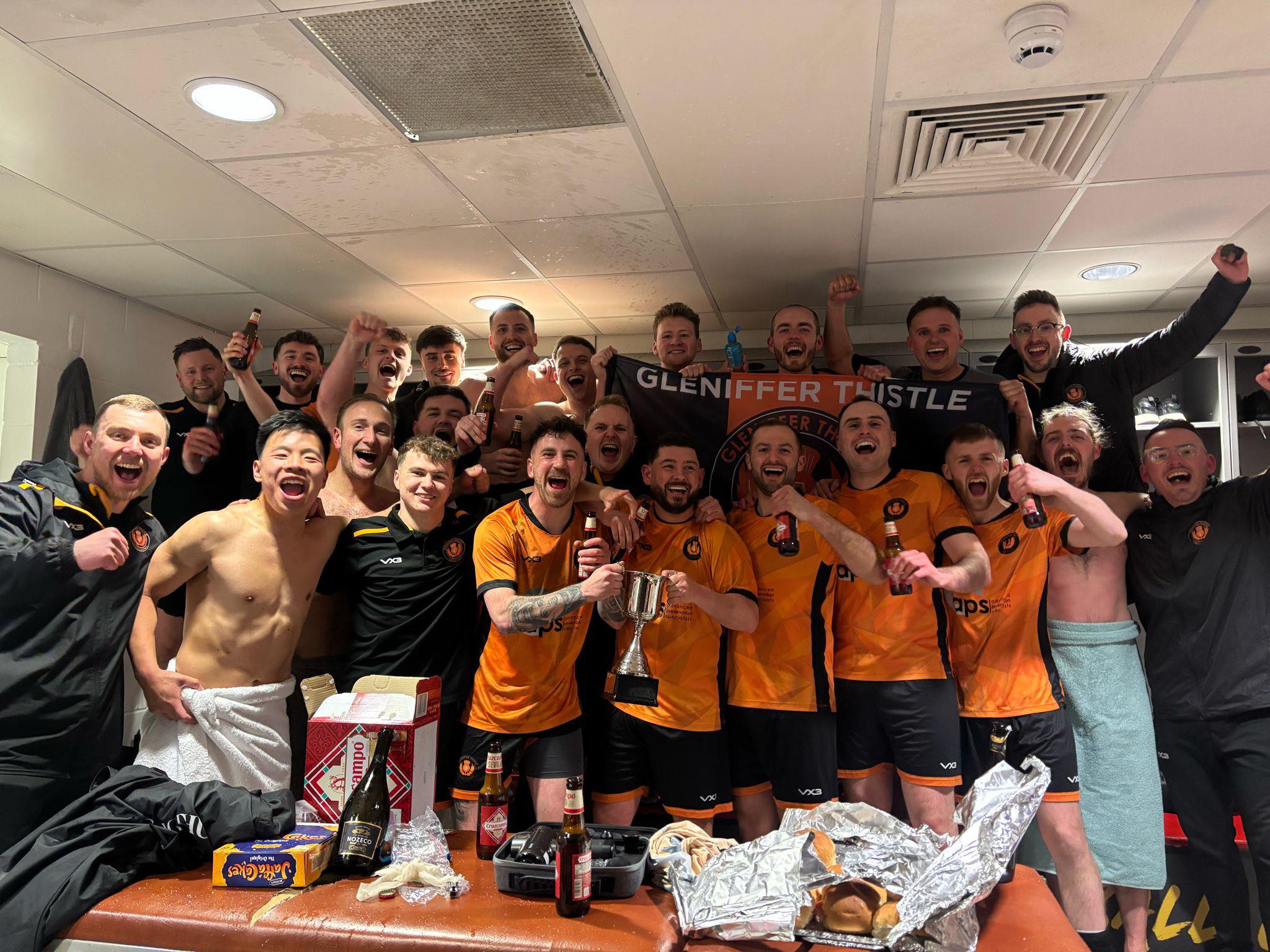 Mens team in locker room